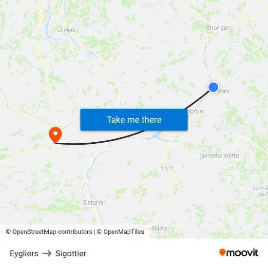 Eygliers to Sigottier map