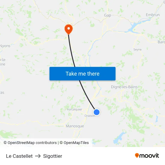 Le Castellet to Sigottier map