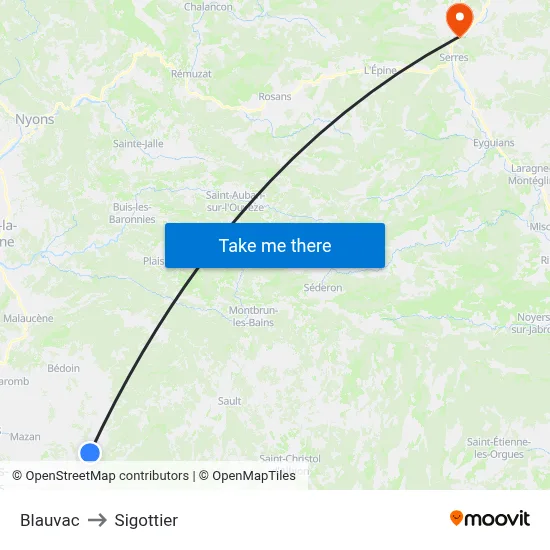 Blauvac to Sigottier map