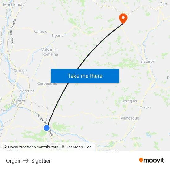Orgon to Sigottier map