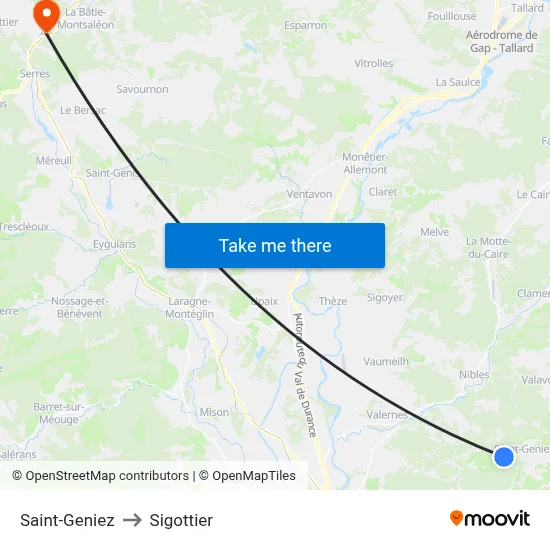 Saint-Geniez to Sigottier map