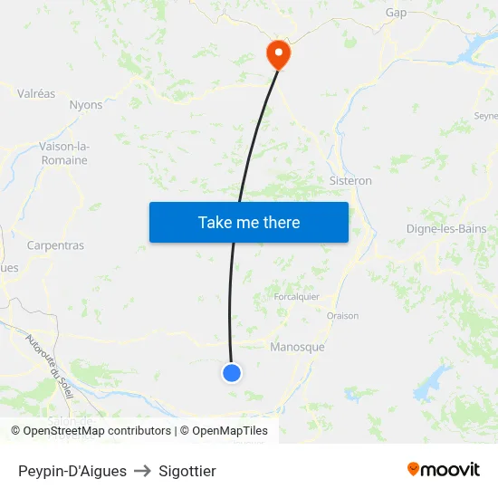 Peypin-D'Aigues to Sigottier map