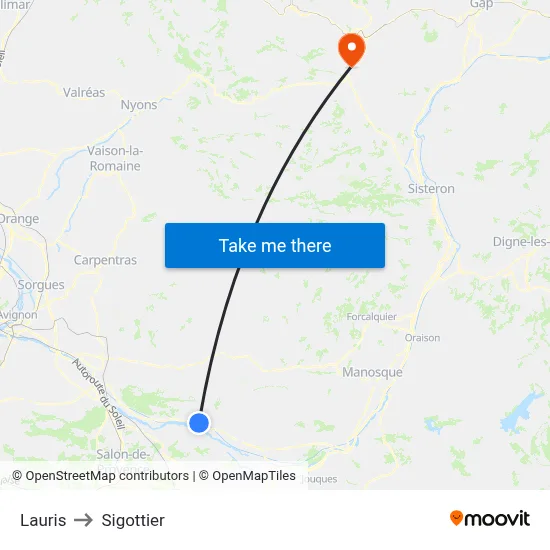 Lauris to Sigottier map