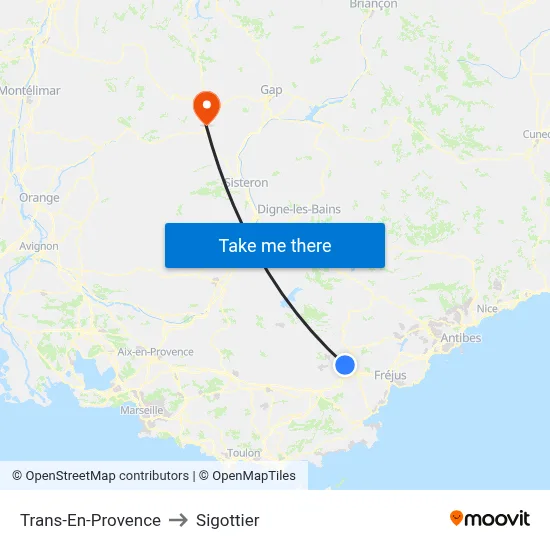 Trans-En-Provence to Sigottier map
