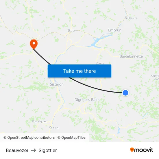 Beauvezer to Sigottier map