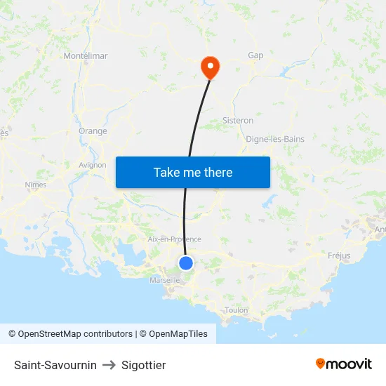 Saint-Savournin to Sigottier map