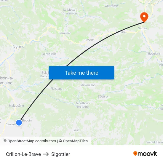 Crillon-Le-Brave to Sigottier map