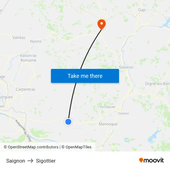 Saignon to Sigottier map