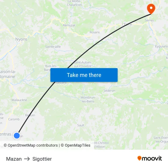 Mazan to Sigottier map