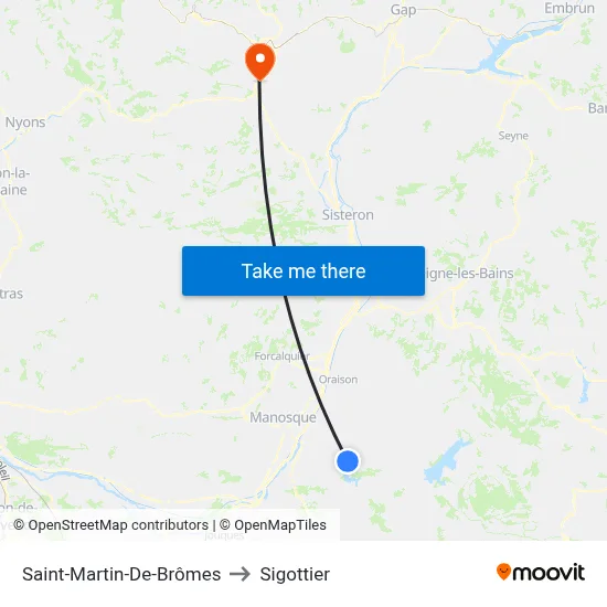 Saint-Martin-De-Brômes to Sigottier map