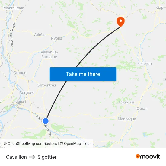 Cavaillon to Sigottier map
