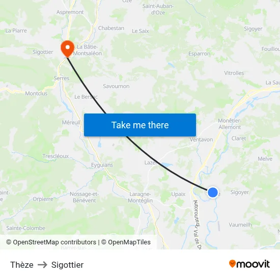Thèze to Sigottier map