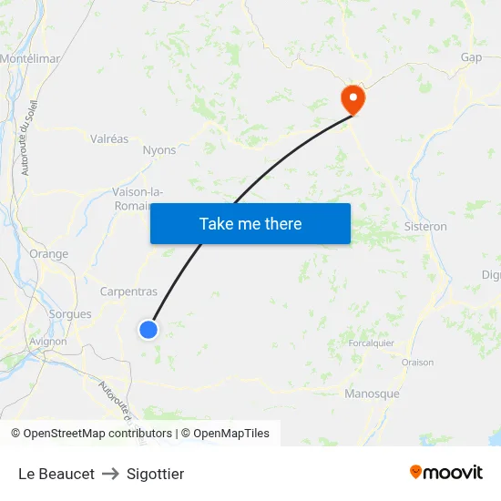 Le Beaucet to Sigottier map