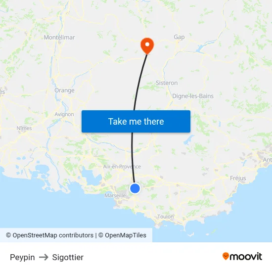 Peypin to Sigottier map