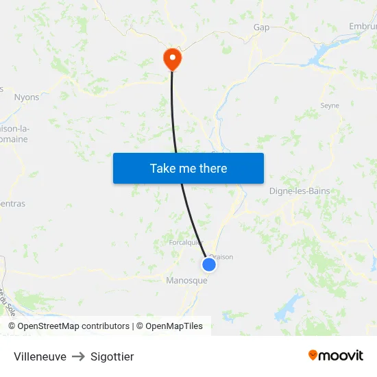 Villeneuve to Sigottier map