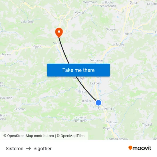 Sisteron to Sigottier map