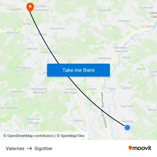 Valernes to Sigottier map