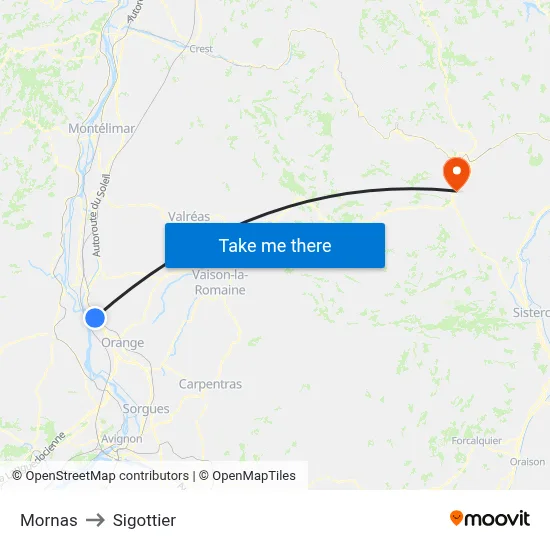 Mornas to Sigottier map