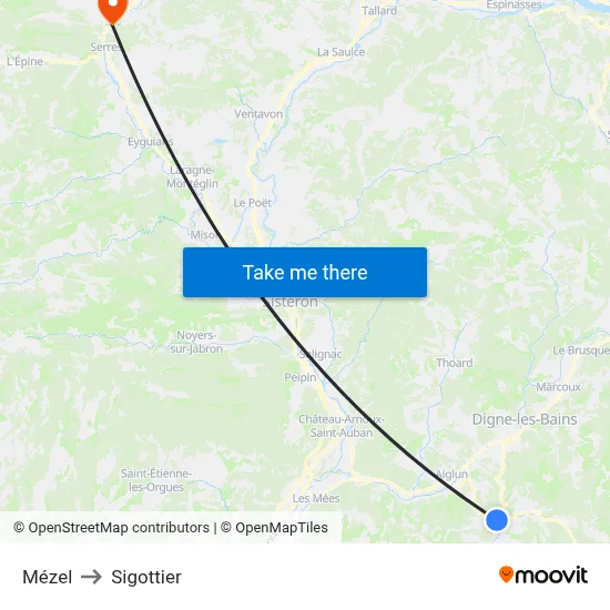 Mézel to Sigottier map