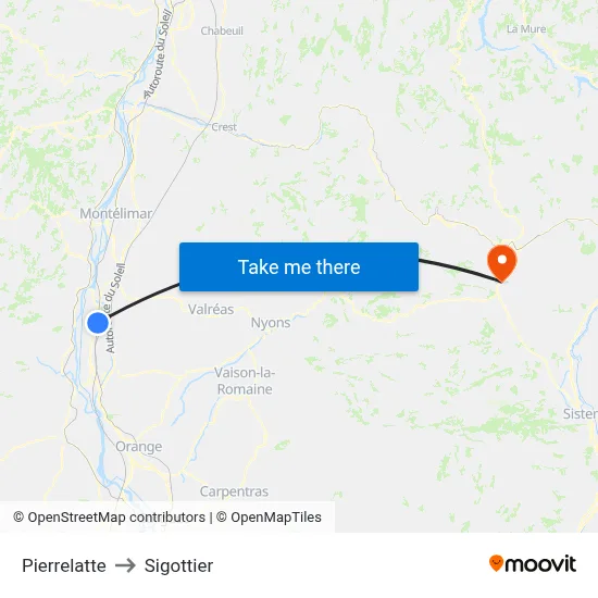 Pierrelatte to Sigottier map
