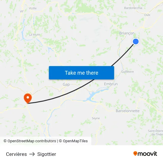 Cervières to Sigottier map