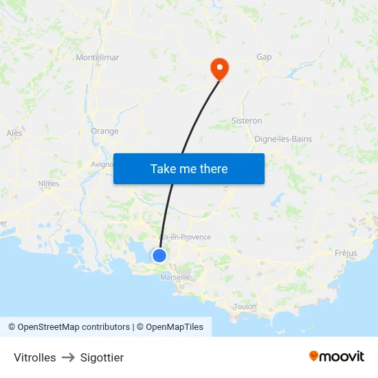 Vitrolles to Sigottier map
