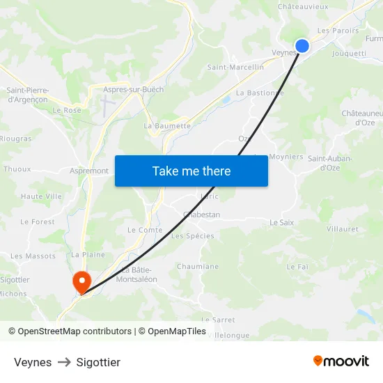 Veynes to Sigottier map