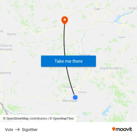 Volx to Sigottier map