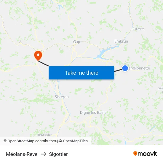 Méolans-Revel to Sigottier map