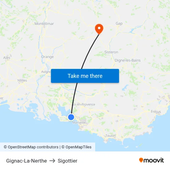Gignac-La-Nerthe to Sigottier map