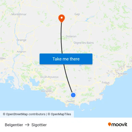 Belgentier to Sigottier map