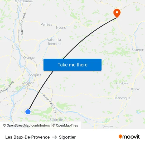 Les Baux-De-Provence to Sigottier map