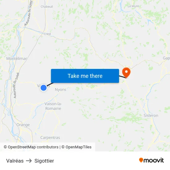 Valréas to Sigottier map
