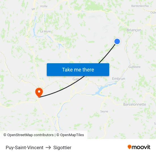Puy-Saint-Vincent to Sigottier map