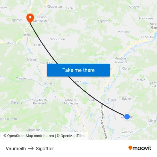 Vaumeilh to Sigottier map