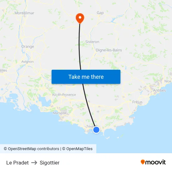 Le Pradet to Sigottier map