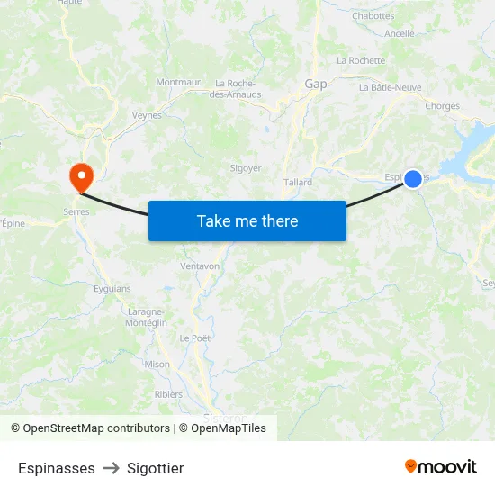 Espinasses to Sigottier map