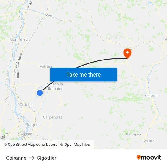 Cairanne to Sigottier map