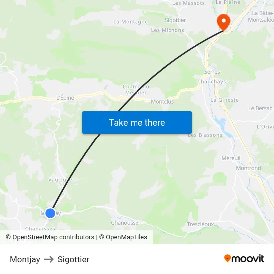 Montjay to Sigottier map