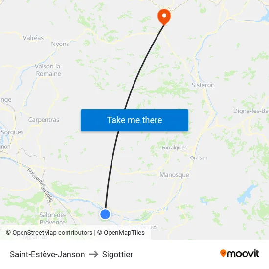 Saint-Estève-Janson to Sigottier map
