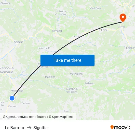 Le Barroux to Sigottier map