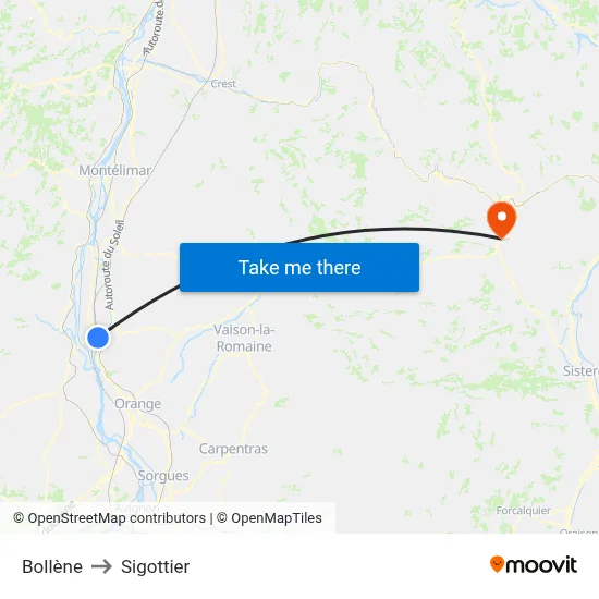 Bollène to Sigottier map
