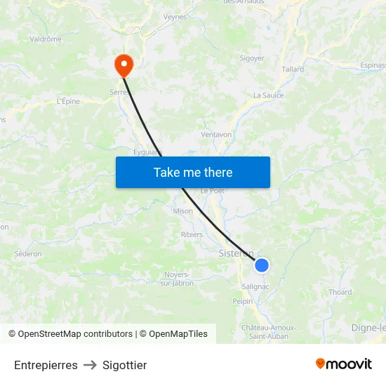 Entrepierres to Sigottier map