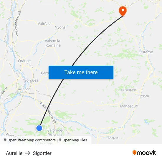Aureille to Sigottier map