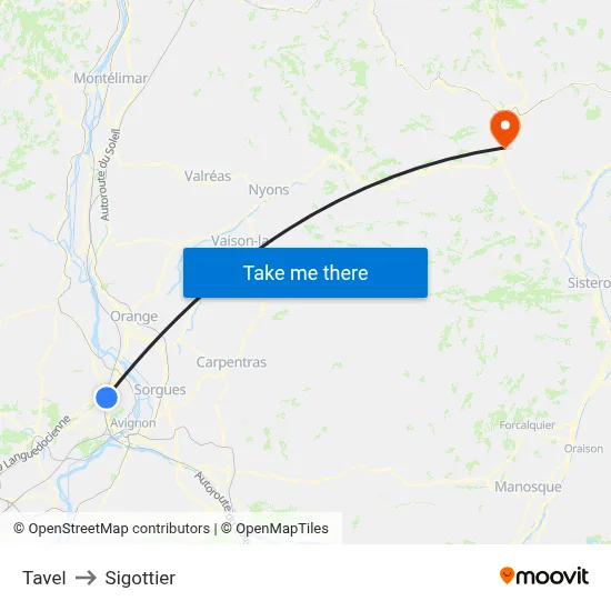 Tavel to Sigottier map