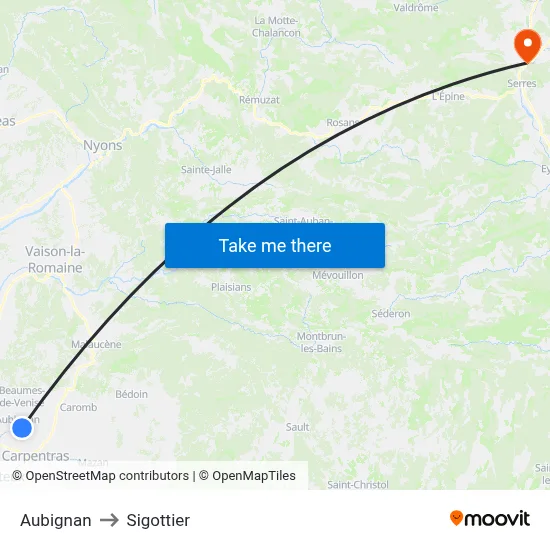 Aubignan to Sigottier map