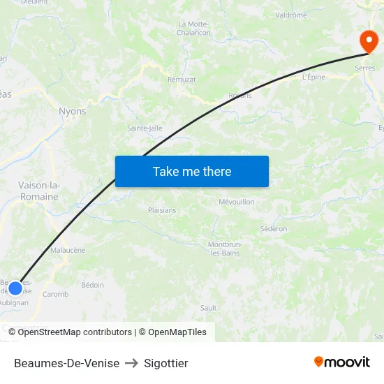 Beaumes-De-Venise to Sigottier map
