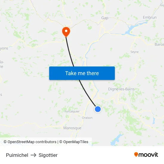 Puimichel to Sigottier map