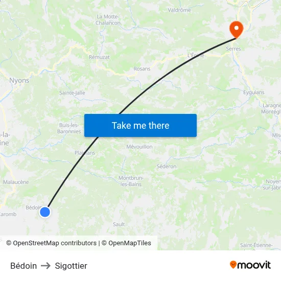 Bédoin to Sigottier map