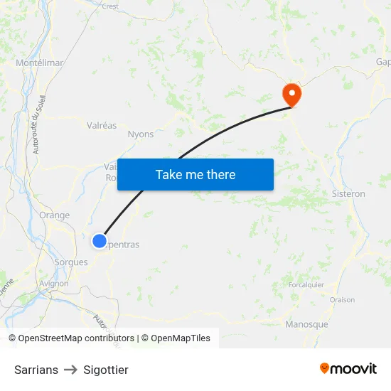 Sarrians to Sigottier map